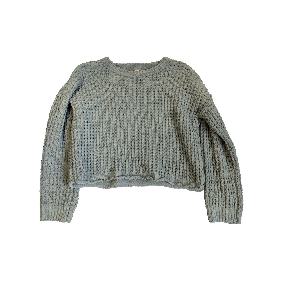 Pink Republic Juniors L Oversized Mint Green Waffle Knit Soft Cropped Sweater
